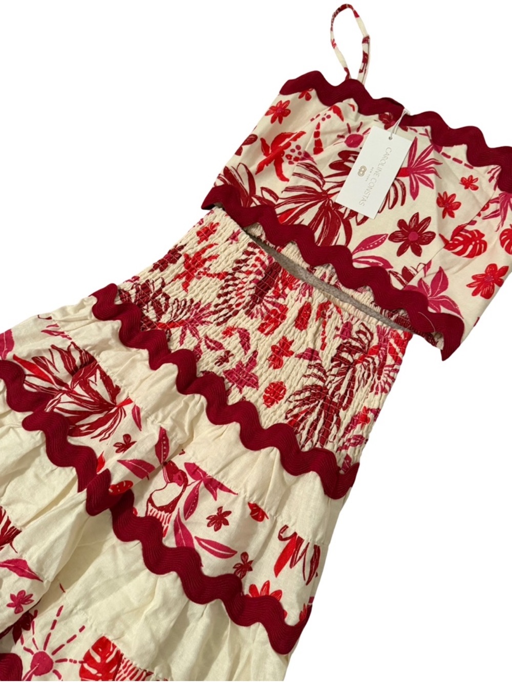 Caroline Constas Scalloped Tropical Linen Tank Top and Maxi Skirt Set NWT - Picture 3 of 10